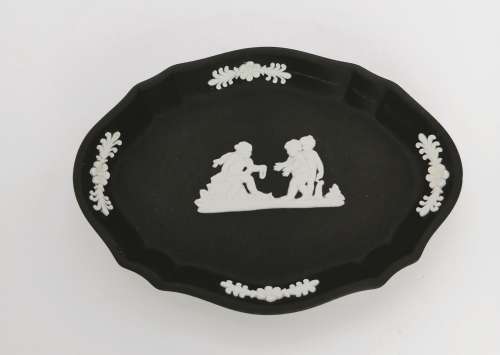 Black and White Basalt Wedgwood Jasperware Oval Pin Dish
