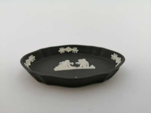 Black and White Basalt Wedgwood Jasperware Oval Pin Dish