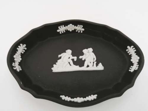Black and White Basalt Wedgwood Jasperware Oval Pin Dish