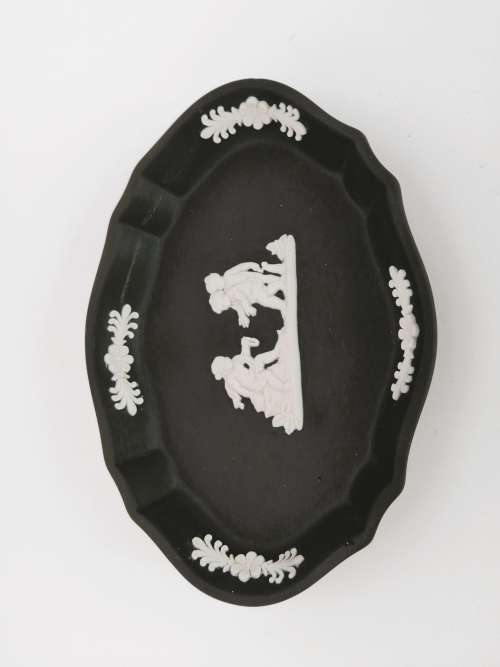 Black and White Basalt Wedgwood Jasperware Oval Pin Dish