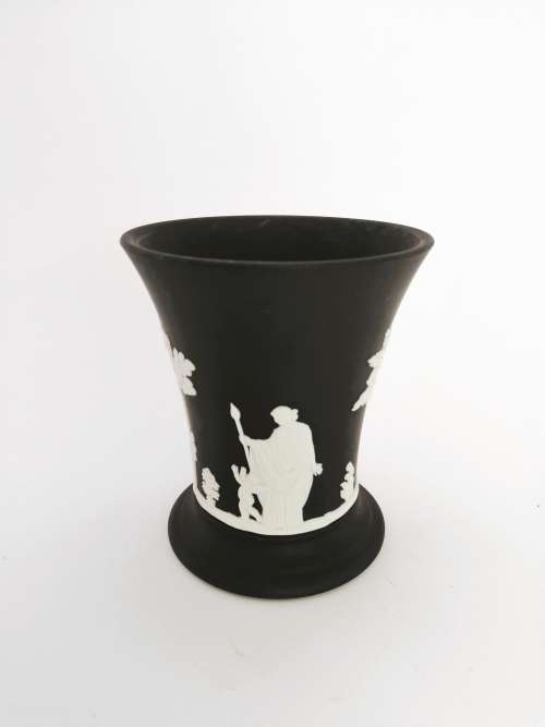 Vintage Wedgwood Jasper Basalt Black Vase  #