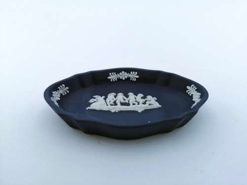 Vintage Wedgwood Jasper Portland Blue Oval Dish  #