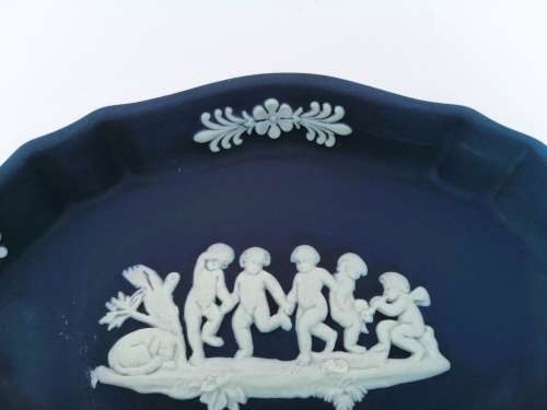 Vintage Wedgwood Jasper Portland Blue Oval Dish  #