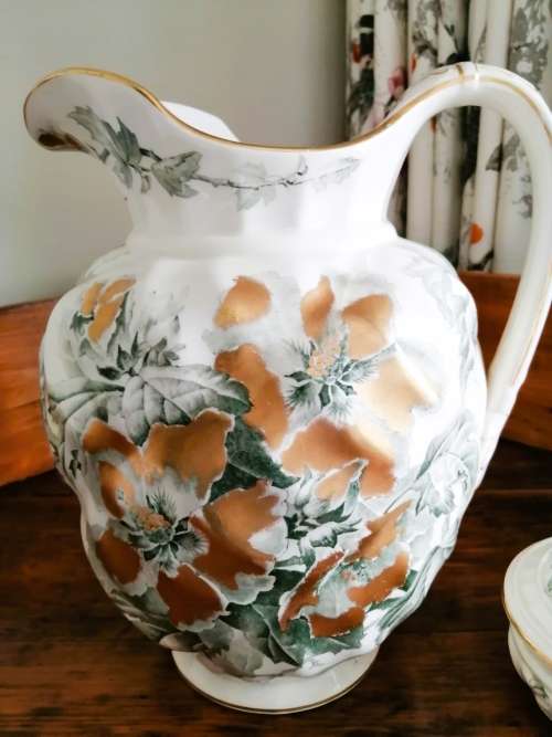 Large Antique Staffordshire Porcelain Jug Water Pitcher