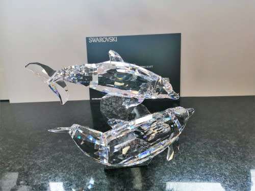 SWAROVSKI Very Large and Heavy Soulmates, Stunning Dolphins on granite #