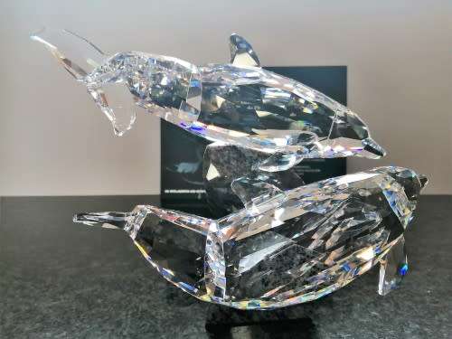 SWAROVSKI Very Large and Heavy Soulmates, Stunning Dolphins on granite #