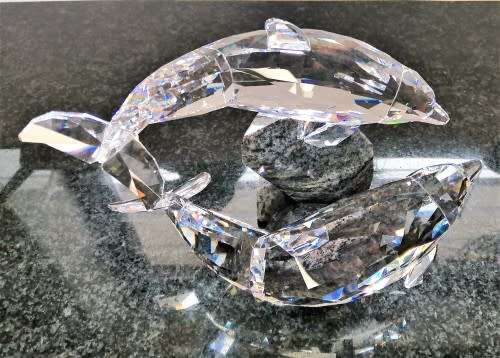 SWAROVSKI Very Large and Heavy Soulmates, Stunning Dolphins on granite #