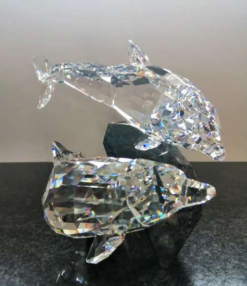 SWAROVSKI Very Large and Heavy Soulmates, Stunning Dolphins on granite #