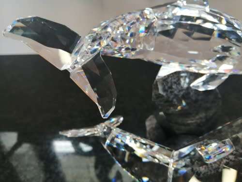 SWAROVSKI Very Large and Heavy Soulmates, Stunning Dolphins on granite #
