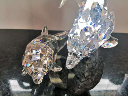SWAROVSKI Very Large and Heavy Soulmates, Stunning Dolphins on granite #
