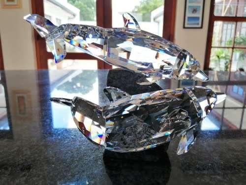 SWAROVSKI Very Large and Heavy Soulmates, Stunning Dolphins on granite #