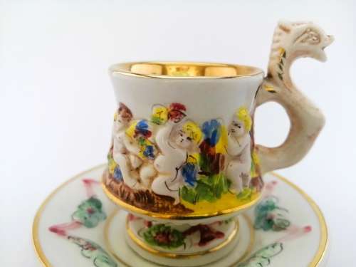 Fabulous Capodimonte Handmade Hand painted Tea Cup and Saucer Italy