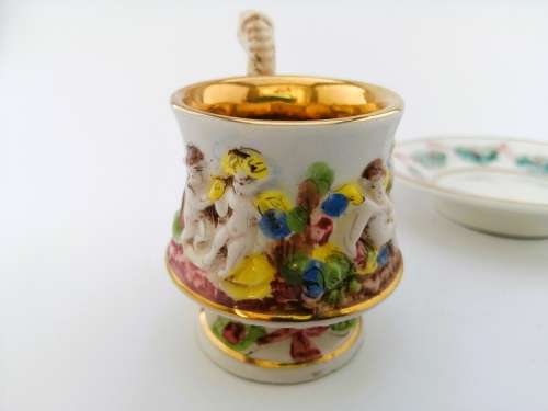 Fabulous Capodimonte Handmade Hand painted Tea Cup and Saucer Italy