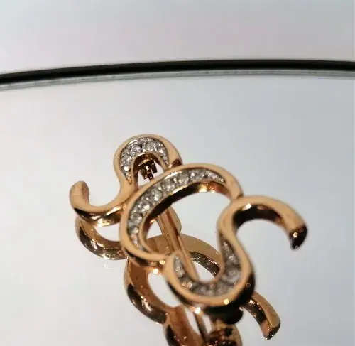 Swarovski Crystal Gold tone and Clear Crystal Brooch Pin of SCS