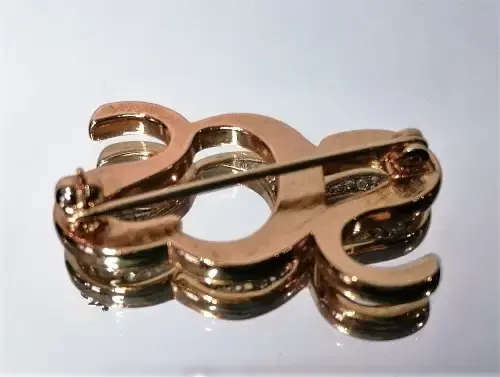 Swarovski Crystal Gold tone and Clear Crystal Brooch Pin of SCS