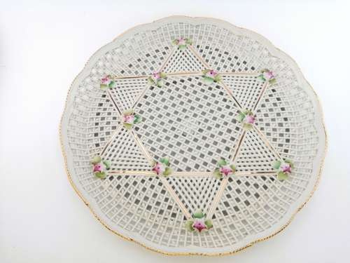 Capodimonte Style Italian Porcelain Woven Floral Basket