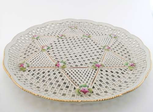 Capodimonte Style Italian Porcelain Woven Floral Basket