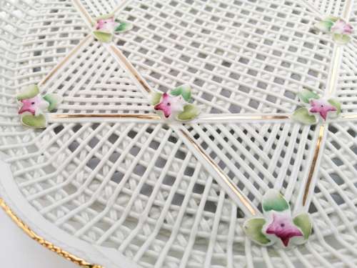 Capodimonte Style Italian Porcelain Woven Floral Basket