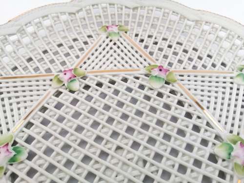 Capodimonte Style Italian Porcelain Woven Floral Basket