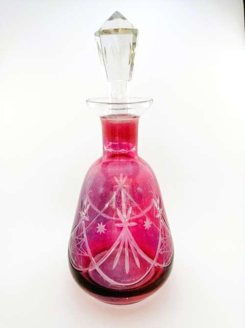 Beautiful Cranberry Cut Glass Decanter