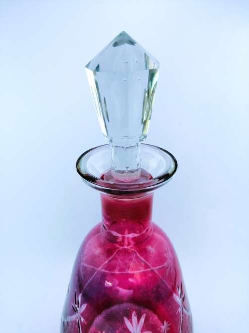 Beautiful Cranberry Cut Glass Decanter