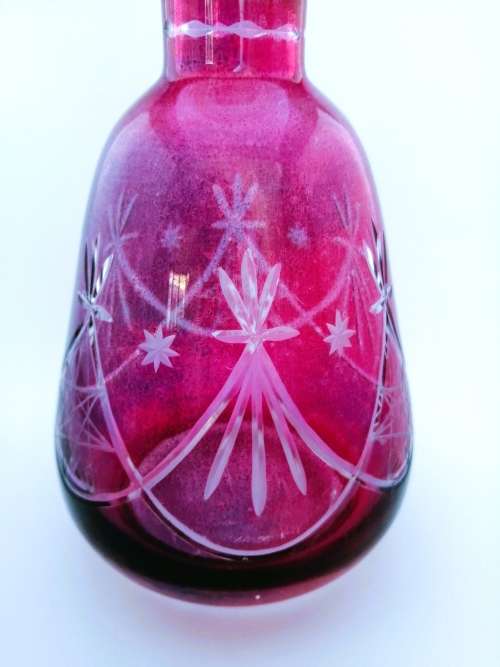 Beautiful Cranberry Cut Glass Decanter