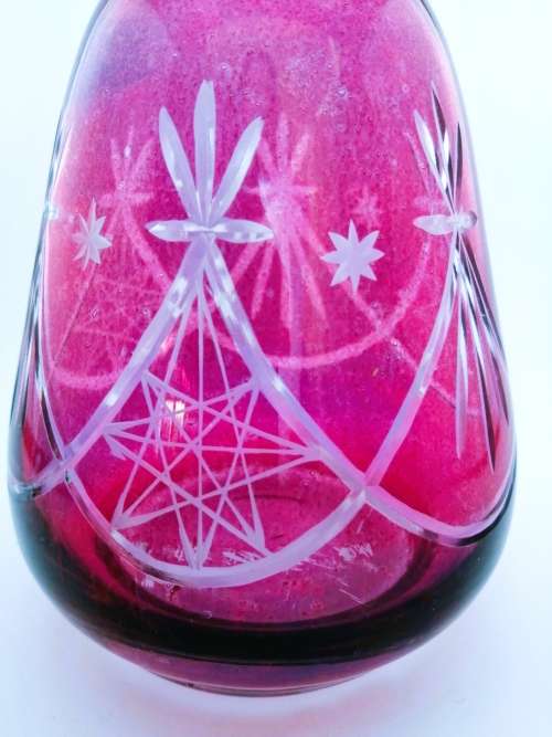 Beautiful Cranberry Cut Glass Decanter