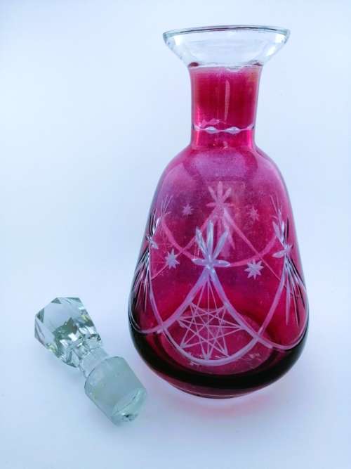 Beautiful Cranberry Cut Glass Decanter