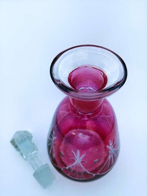 Beautiful Cranberry Cut Glass Decanter