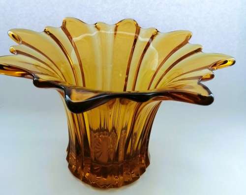 Murano Amber Large Glass Vase with flower frog