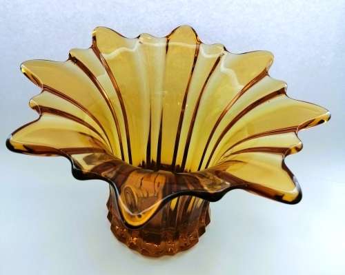Murano Amber Large Glass Vase with flower frog