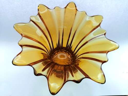 Murano Amber Large Glass Vase with flower frog