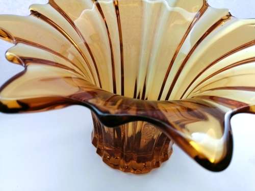 Murano Amber Large Glass Vase with flower frog