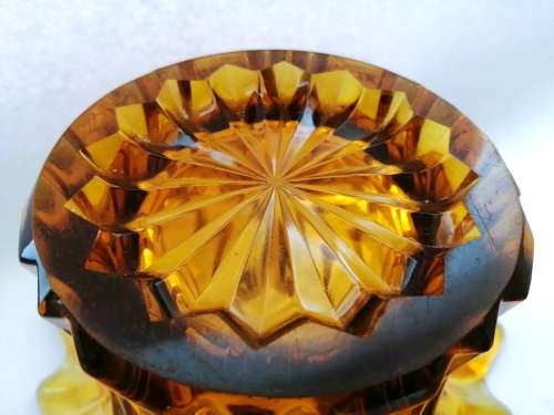 Murano Amber Large Glass Vase with flower frog