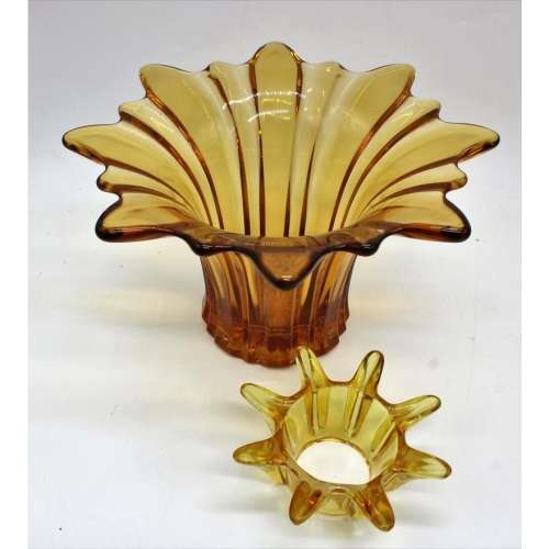 Murano Amber Large Glass Vase with flower frog
