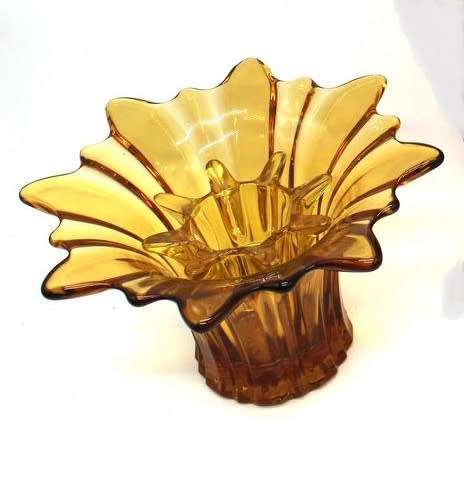 Murano Amber Large Glass Vase with flower frog