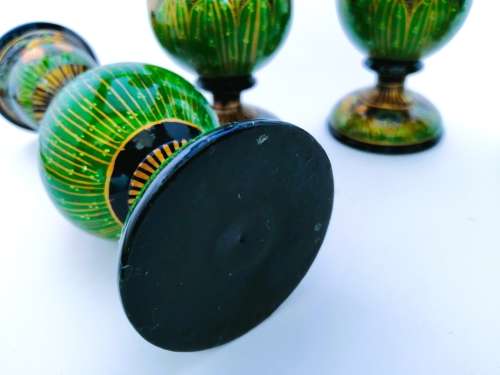 Four Paper Mache Candle Sticks, Hand-painted Floral Design, Made in Kashmir, Indi