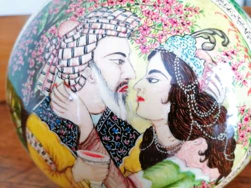 Paper Mache Vase,Brass inside Hand-painted,Kashmir, India