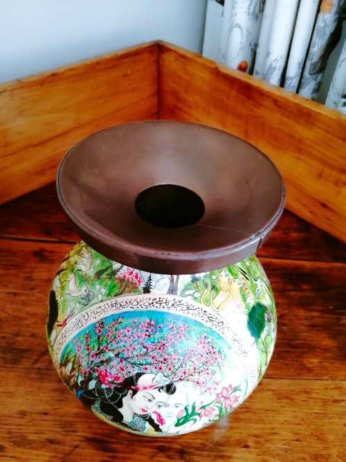 Paper Mache Vase,Brass inside Hand-painted,Kashmir, India