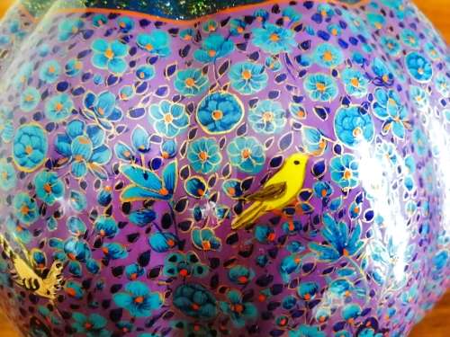 Paper Mache Vase,Brass inside Hand-painted,Kashmir, India