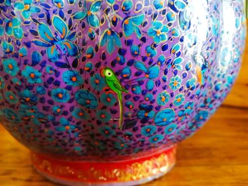 Paper Mache Vase,Brass inside Hand-painted,Kashmir, India