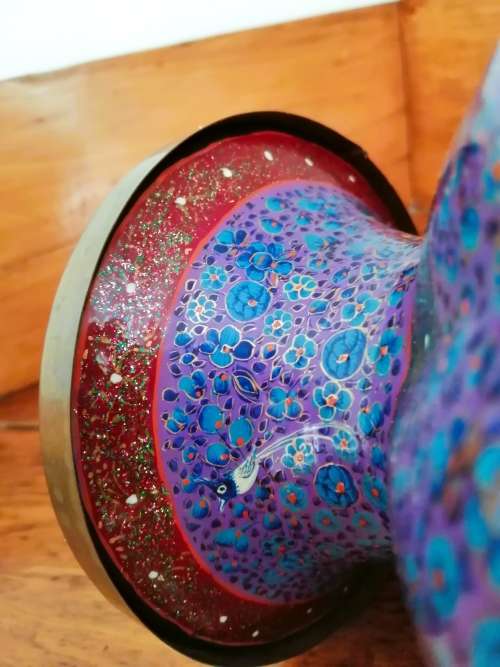 Paper Mache Vase,Brass inside Hand-painted,Kashmir, India