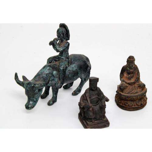 Group of Chinese wares bronze dragon, small brass Buddhas and more