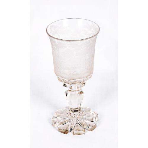 Excellent large Bohemian clear glass goblet engraved with a stags and deer within a forest scene