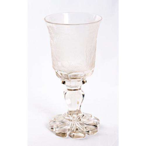 Excellent large Bohemian clear glass goblet engraved with a stags and deer within a forest scene