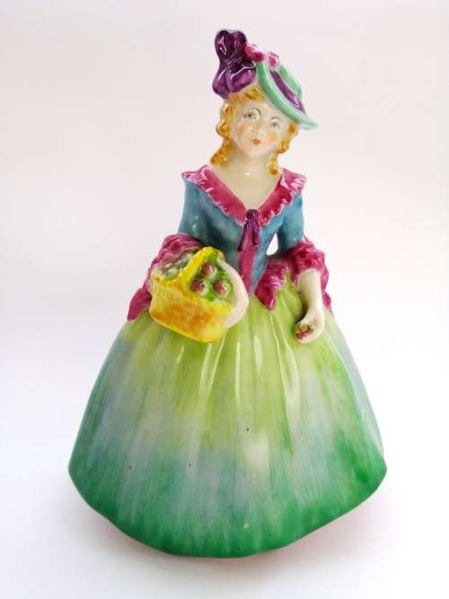 W.H. GOSS PORCELAIN LADY FIGURINE WITH APPLE BASKET, EDYTH, SCARCE
