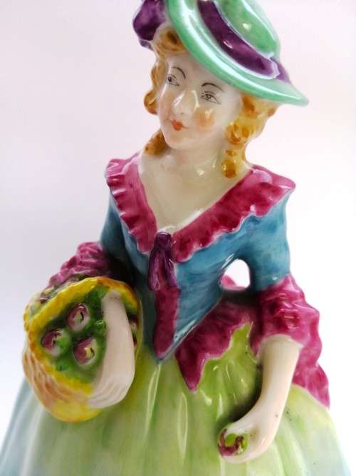 W.H. GOSS PORCELAIN LADY FIGURINE WITH APPLE BASKET, EDYTH, SCARCE