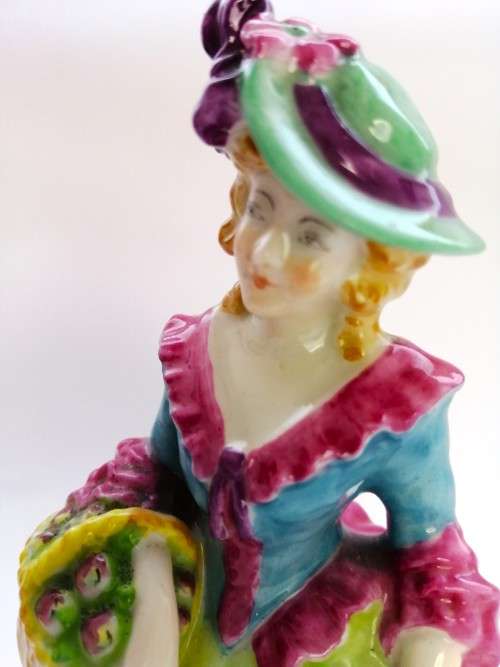W.H. GOSS PORCELAIN LADY FIGURINE WITH APPLE BASKET, EDYTH, SCARCE