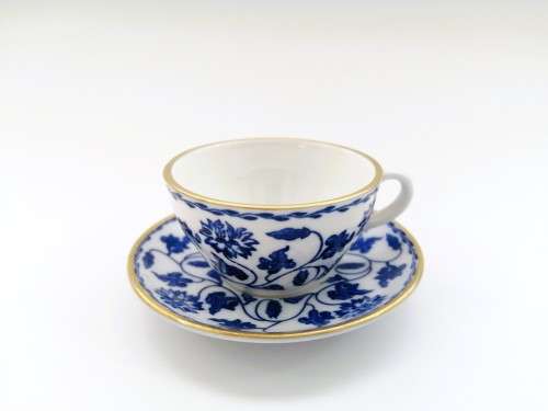Spode Demitasse Cup and Saucer White with blue design and gold trim