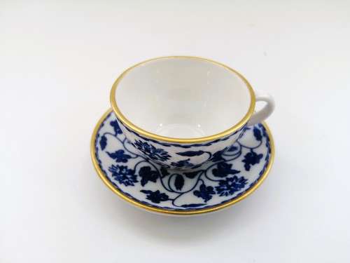 Spode Demitasse Cup and Saucer White with blue design and gold trim